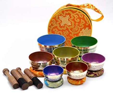 Chakra Harmony Singing Bowl Set: Vibrant Colorful Design & Multiple Sizes for Relaxation and Mindfulness.