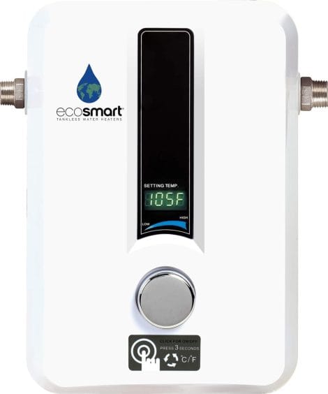 Energy-efficient EcoSmart ECO 11 Electric Water Heater, 13KW at 240V, adjusts power for optimal performance.