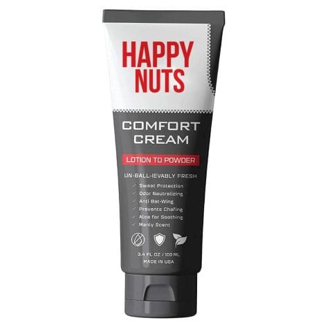 HAPPY NUTS Comfort Cream Deodorant: Protects against chafing, controls sweat, odor defense, aluminum-free, for men’s private areas.