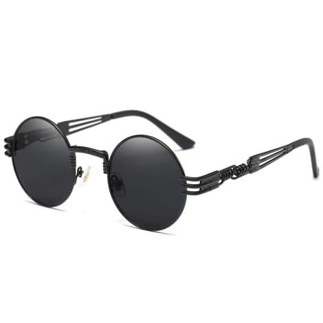 Dollger Men’s Black Round Sunglasses: Vintage Steampunk Style Shades for a Classic Look.