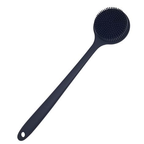 Black Long Handled Soft Silicone Bath Body Brush with Shower Back Scrubber by DNC