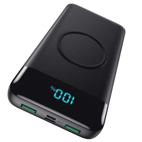 Wireless Power Bank with Fast Charging and LCD Display, Compatible with iPhone and Samsung.