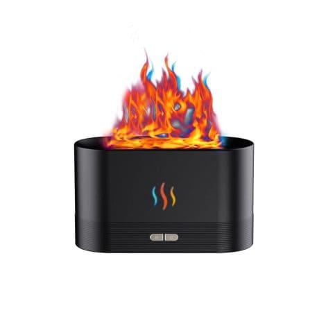 Enhanced 7 Color Flame Fireplace Air Scent Diffuser, USB Desktop Humidifier with Auto-Off for Home and Office (Black).