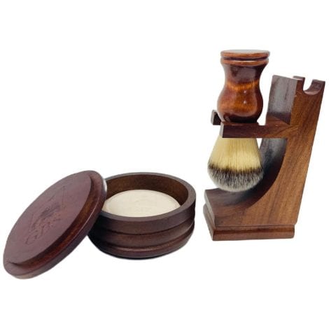 G.B.S Shaving Kit: Wooden Bowl, Brush, Stand. Perfect Christmas gift for men, ideal stocking stuffer!