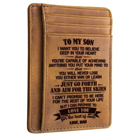 Engraved Leather Wallet for Son, Perfect Christmas, Graduation or Birthday Gift from Dad. Slim, stylish and practical.