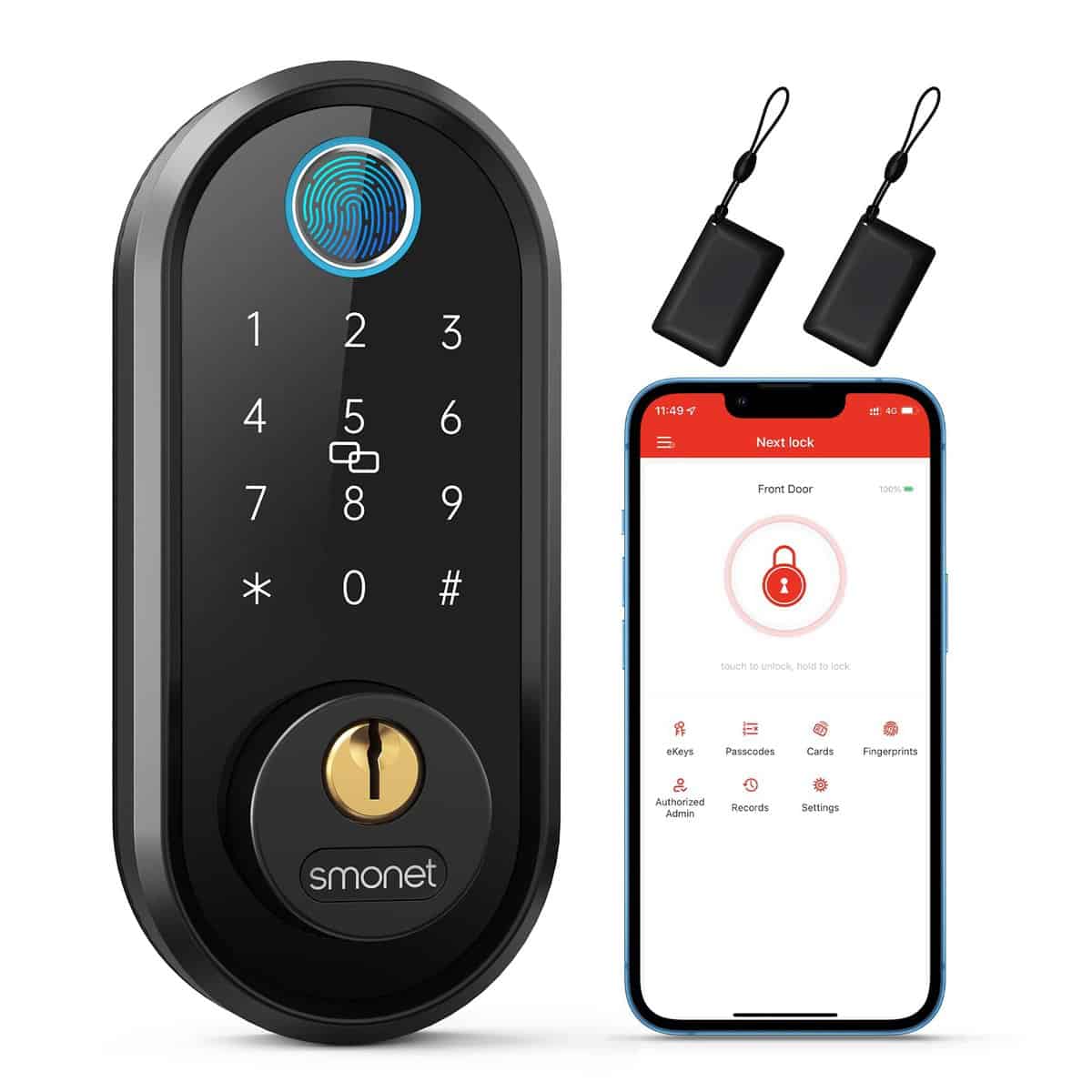 SMONET Fingerprint Door Lock Smart Deadbolt Keyless Entry - Electronic Digital Keypad with Biometric, Smartphone App Auto Lock Bluetooth Keys Fobs Smartlock for Alexa, Home