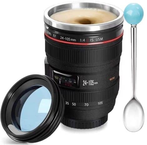 Chase The Moment Lens Mug: Cool stainless steel thermos, perfect gift for photographers, home, friends, or school.