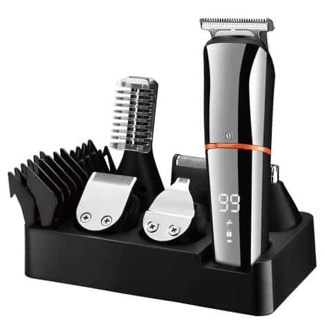 SURKER 6 in 1 Grooming Kit: Cordless Beard Trimmer, Hair Clippers, Body, Mustache, Nose Groomer. Waterproof and USB rechargeable.