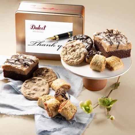 Dulcet Thank You Gift Basket: Classic treats in a tin box – perfect for men, women, family, and friends. Prime Delivery available.