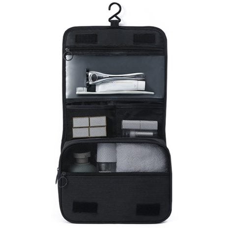 Black Travel Toiletry Bag for Men and Women, with Multiple Pockets, Waterproof Shaving Kit for Travel Essentials.