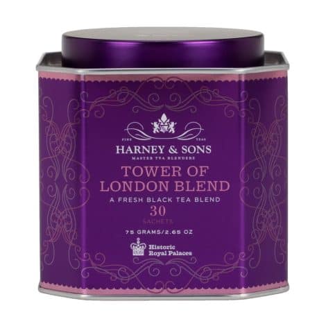 Harney & Sons Tower of London Tea: Rich blend honoring British history with sweet notes. 30 sachets. Historic Royal Palaces Collection.