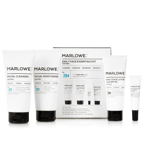 MARLOWE. Men’s Daily Skin Care Set, including Facial Cleanser, Moisturizer, Eye Cream, and Daily Face Lotion with SPF 50. Ideal gift for men.