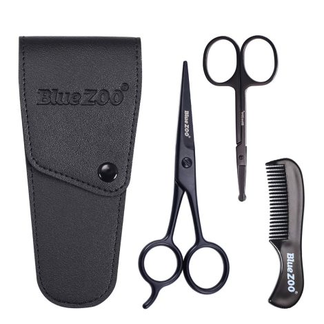 BlueZOO Beard and Mustache Grooming Set with Storage Bag, Safety Scissors, Comb, and Trimming Tools.