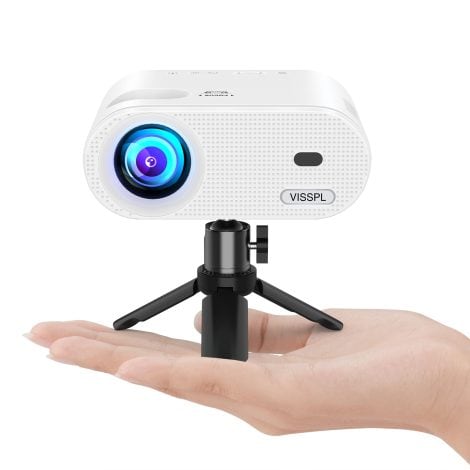 Small Projector, VISSPL HD 1080P Video Projector, Portable Outdoor Projector with Tripod, Perfect for Kids, Home Cinema. Supports Android/iOS/Windows/TV Stick/HDMI/USB.