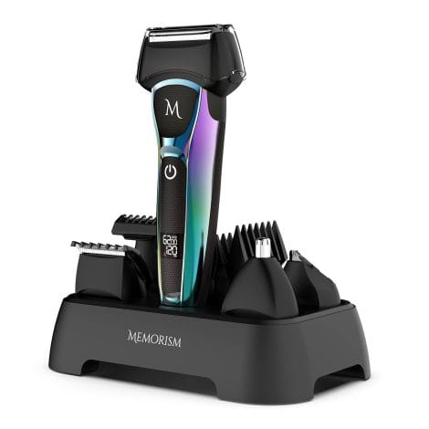 Multi-purpose grooming kit for men – includes foil shaver, body hair trimmer, nose & beard trimmer. Rechargeable with LED display.