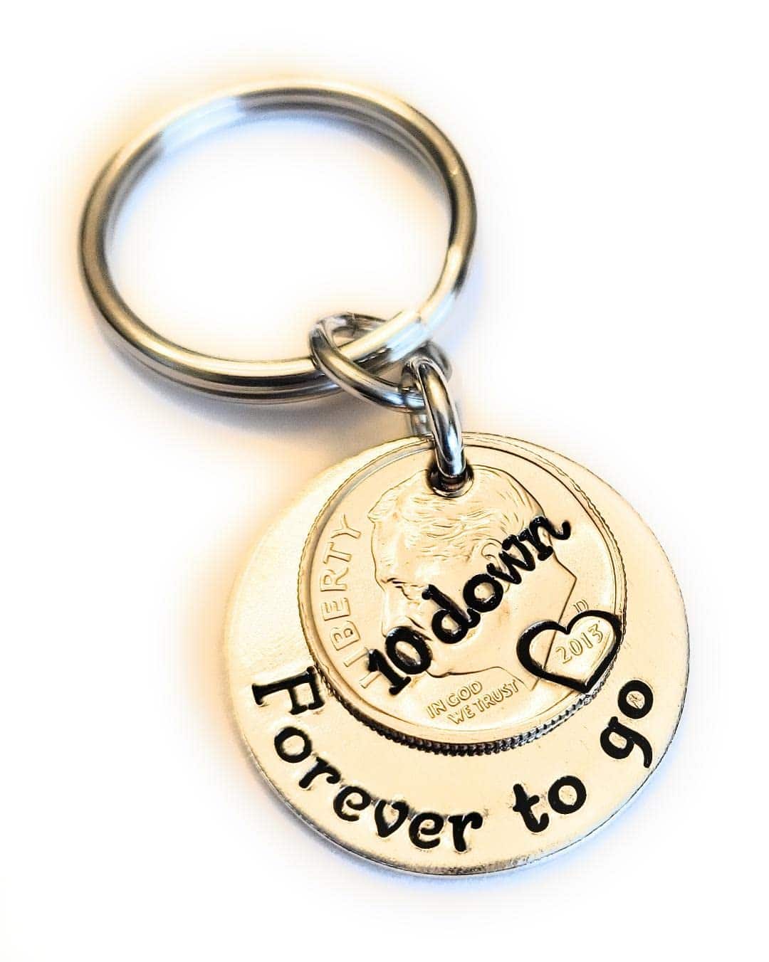 Tucker's Trinkets And Treasures 10 Down and Forever To Go on a Silver 2013 Dime 10th Anniversary Key Chain Gift for Men or Woman