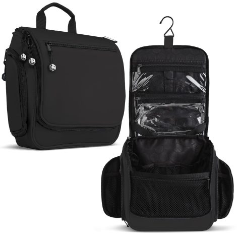 High-quality Hanging Travel Toiletry Bag for Women and Men – with Extra Compartments and Clear Pouch.