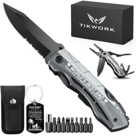 TIKWORK “WORLD’S BEST DAD” Multitool Pocket Knife – Perfect Father’s Day gift for outdoor enthusiasts!