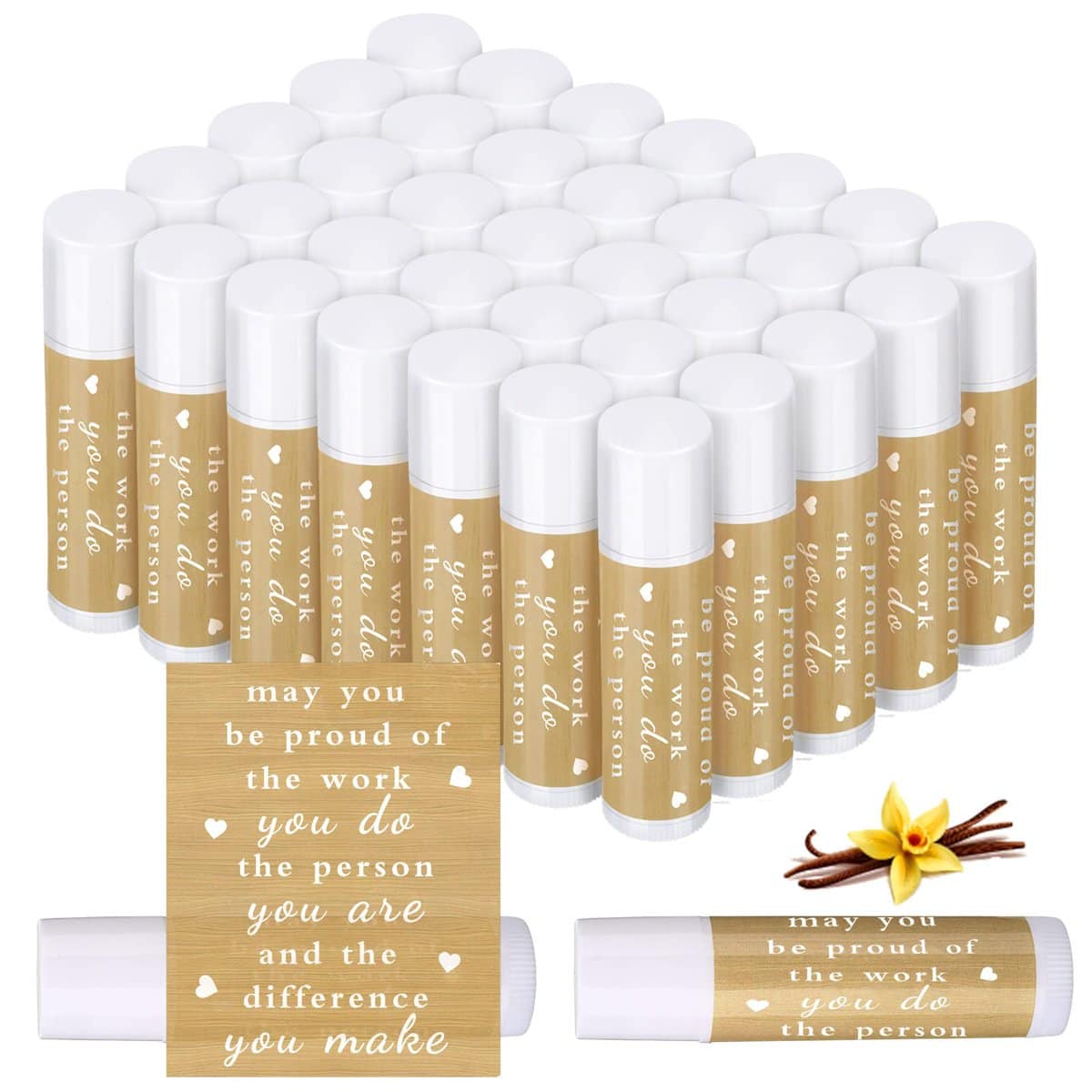 Demissle Thank You Gifts for Coworker Lip Balm Bulk Set Inspirational Appreciation Gifts Leaving Farewell Gifts Vanilla Ingredients Lips Care Products for Friends Teacher Worker Employee (36 Pcs)