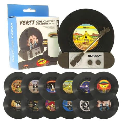 Redomm Retro Record Coasters for Music Lovers, Set of 12 Conversation Piece Drink Coasters. Great for gifting!