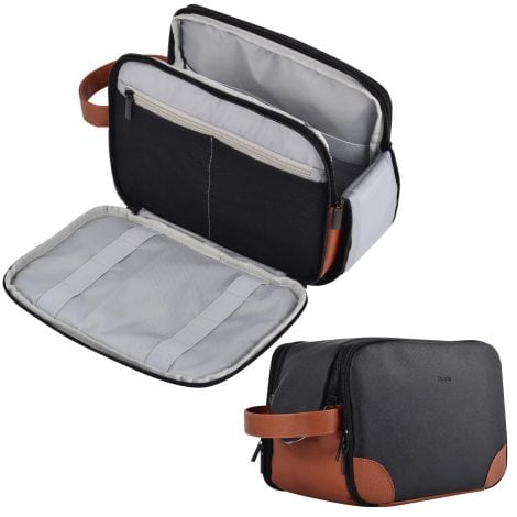 Waterproof, handheld black toiletry bag for men – perfect for travel, business trips, and camping.