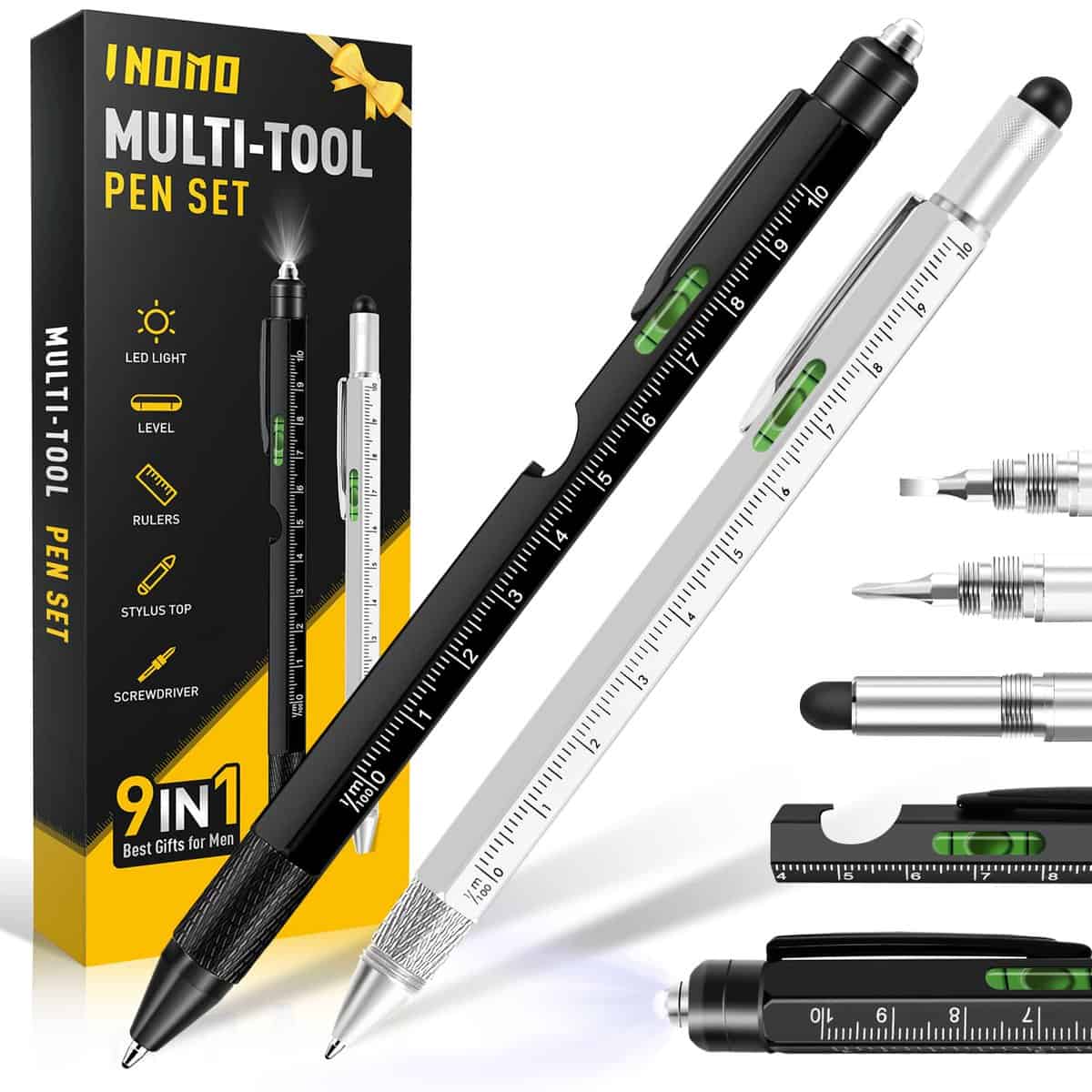 INOMO Stocking Stuffers for Men Adults, Gifts for Men, 9 in 1 Multitool Pen, Christmas Gifts for Men, Dad, Boyfriend, Cool Gadgets for Men Gifts, Gifts for Men Who Have Everything, Birthday Gifts for Men