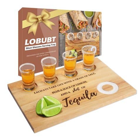 Tequila Shots Serving Tray – Display Case for Shot Glasses with Salt Rim, Funny Holder for Bar, Party.