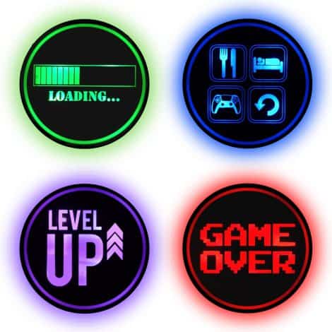 Dreamcontroller Gaming Coasters – Rechargeable LED Coasters for Gamer Room Decor. Illuminate your gaming space with nerdy style. Anime-themed gift for gamers.