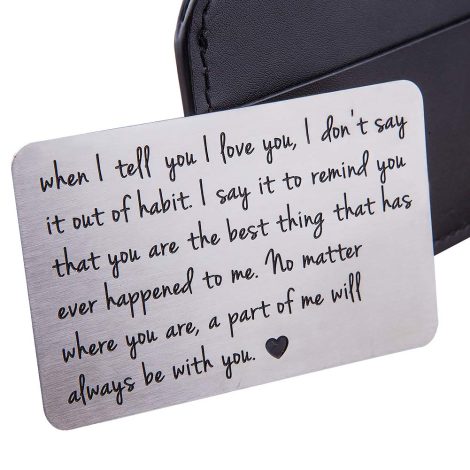 Anniversary card insert for men, featuring a mini metal love note; perfect for birthdays, Valentine’s or wedding gifts.