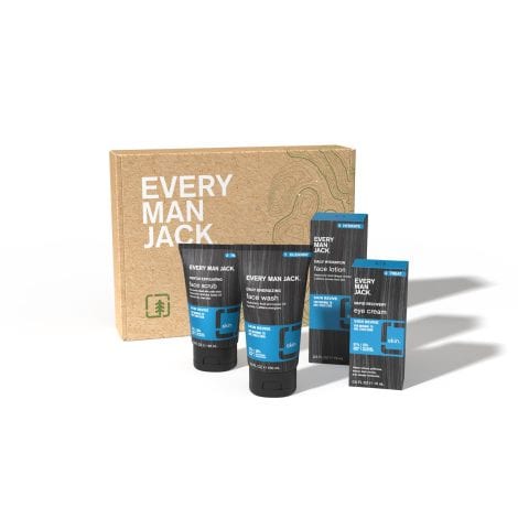 Every Man Jack Skin Revive Set – Four Full-Size, Unscented Skin Care Must-Haves to Refresh and Nourish Skin – Invigorating Wash, Gentle Scrub, Eye Cream, Face Lotion