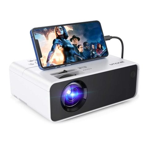 HD Movie Projector, SMONET 1080P Home Theater Projector – Portable, LED, Indoor/Outdoor, Compatible with TV, Laptops, HDMI.