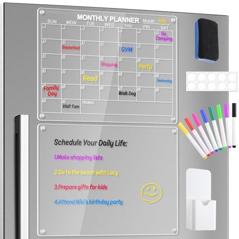 Magnetix Clear Monthly Calendar Set – 16″x12″ Dry Erase Planner for Fridge, 2-pack