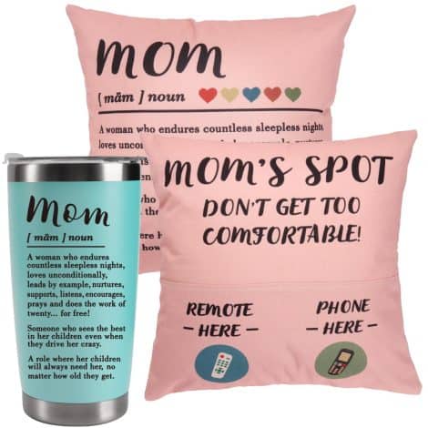 “Treat Mom with Love: Mom’s Stop Tumbler (20 oz) and Pillow Cover – Perfect Gifts!”