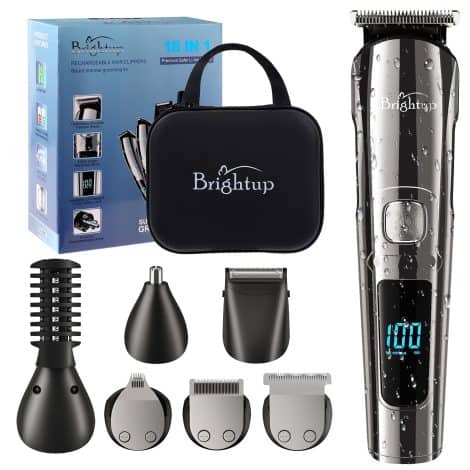 Brightup Beard Trimmer Kit: Hair Clippers, Electric Razor with Storage Case, Waterproof for Men’s Grooming.