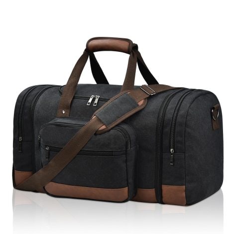 Travel Duffle Bag: Stylish and practical canvas carry-on bag for men, perfect for weekends and gym. Black color.