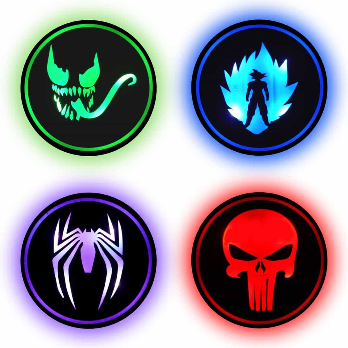 Gaming Coasters by Dreamcontroller USB Rechargeable LED Coaster for Gamer Room Decor. Light up Coasters for Gaming Desk Decor, Nerd Decorations, Nerdy Man Cave Decor 3.7" Anime Coasters for Gamer Gift