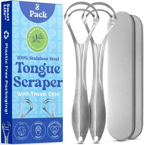 Stainless Steel Tongue Scraper Kit: 2-Pack for Adults & Kids, with Travel Case – Fight Bad Breath, Improve Oral Hygiene.