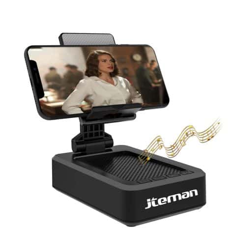 JTEMAN Phone Stand: Powerful Bluetooth Speaker, Anti-Slip Base, HD Sound – Ideal for Home and Outdoors!