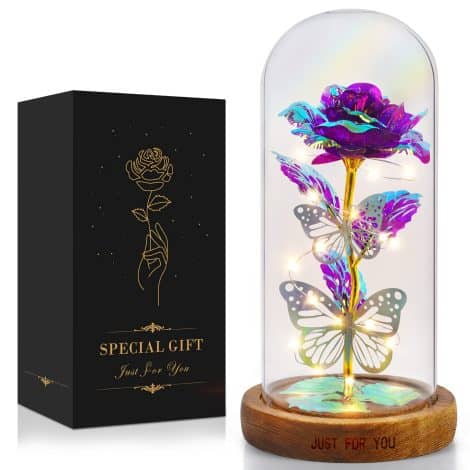 “NewGift Christmas Edition – Colorful Light-Up Galaxy Rose in Glass Dome, Unique Gift Idea for Her!”