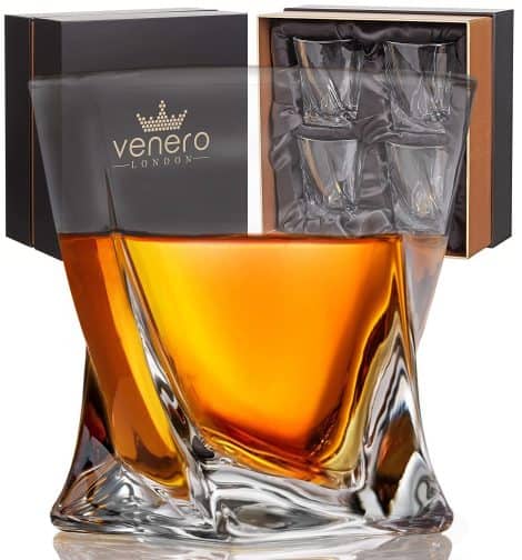 Venero London Venero Crystal Whiskey Glasses, 4 Bourbon Glasses in Elegant Gift Box. Perfect for Bourbon and Scotch!