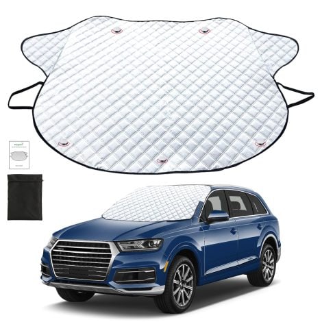 The Cosyzone Windshield Cover protects your car from snow and ice with strong magnets and storage pouch.