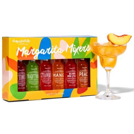 Unique, vegan Margarita Cocktail Mixer Gift Set by Thoughtfully Cocktails, featuring 6 fruity flavors (Alcohol-free).