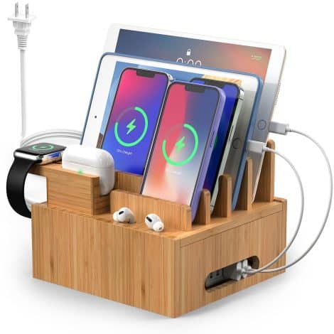 Pezin & Hulin Bamboo Charging Station: Organize and power up your smartphones, tablets, watch, and earbuds!