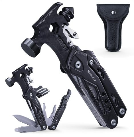 RAXCO Hammer Multitool – A compact, versatile 17 in 1 tool for camping, with clip and gloves. Perfect gift for the outdoorsy men in your life.