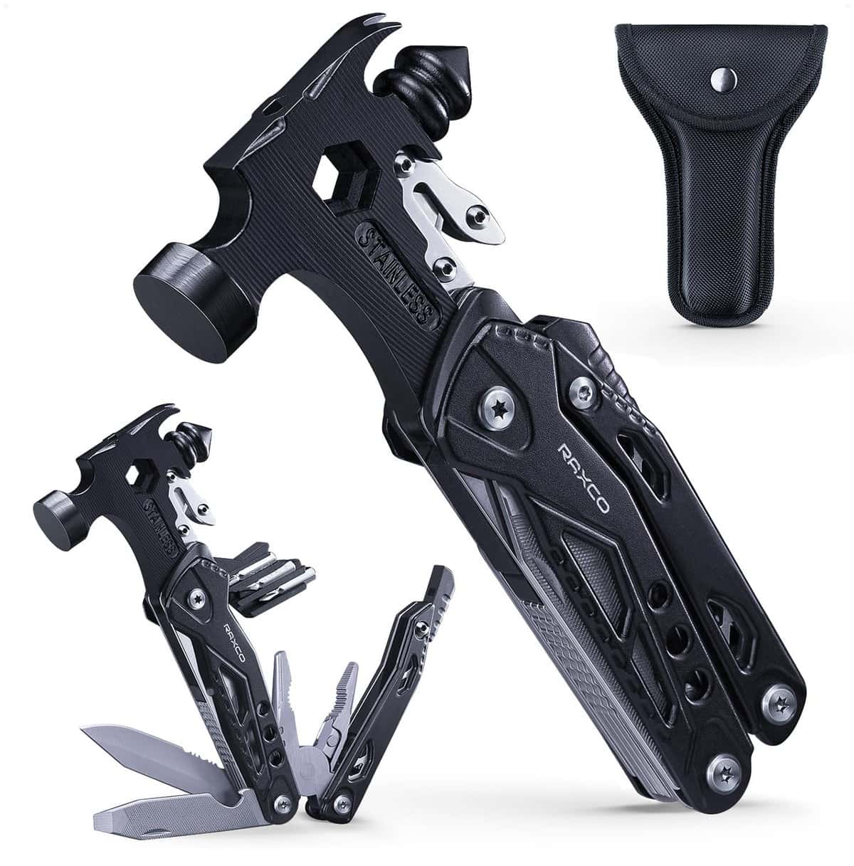 RAXCO Hammer Multitool 17 in 1 Mini Hammer Camping with Pocket Clip & Cut Resistant Gloves, Father Day Husband Boyfriend Multitool Gift for Men(6.41×2.83×1inch)