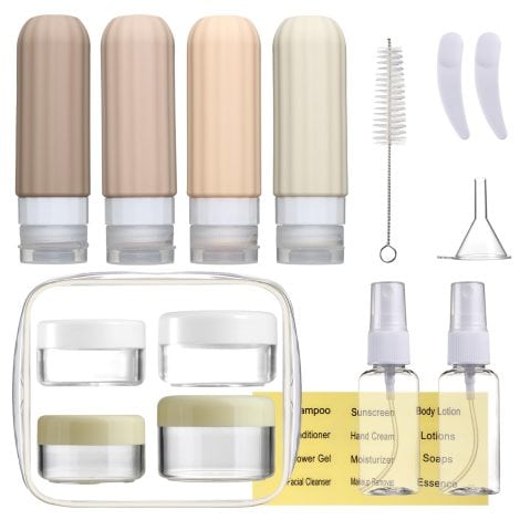 16 Piece Travel Bottles Set for Toiletries – Leakproof, TSA Approved Silicone Containers for Shampoo, Conditioner, Lotion.