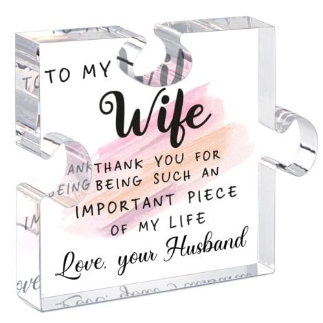 LukieJac Puzzle-shaped Plaque for Wife – 4.7 x 3.9 Inch Wife Birthday Keepsake, Desk Decor for Holidays.