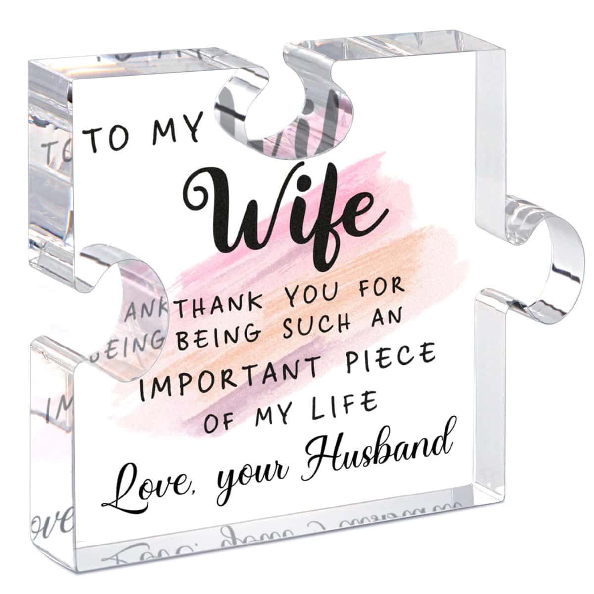 LukieJac Wife Gifts from Husband Acrylic Puzzle-shaped Plaque - 4.7 x 3.9 Inch Wife Birthday Gift Ideas Keepsake for Wife Desk Decorations,Thanksgiving and Christmas,Valentines Day Gifts