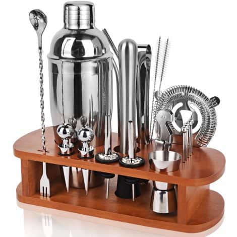 Mixology Bartender Kit: 25 Piece Cocktail Shaker Set, Ideal for Home Bar and Parties, with Stand.