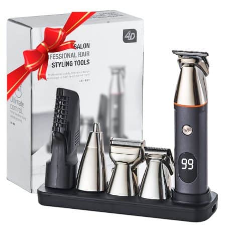 5 in 1 grooming kit for men with waterproof cordless trimmer, ideal for hair, beard, mustache, nose, and ear.